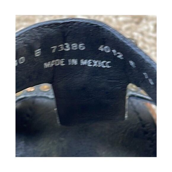 Frye "Joy" Black Slingback Studded Leather T-Strap Stacked Heel Pumps Size‎ 10B - Picture 6 of 10